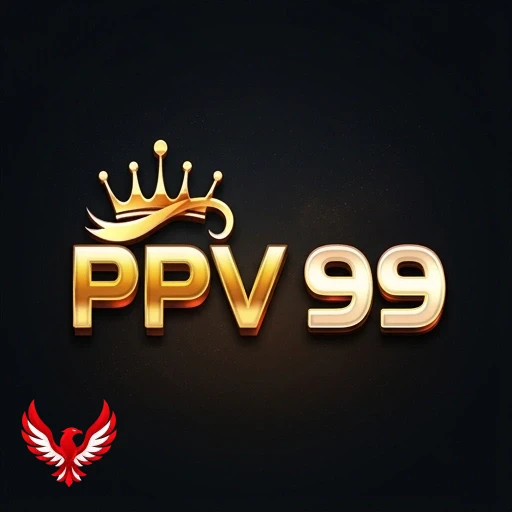 Logo ppv99 teks emas metalik dengan mahkota, untuk kebijakan privasi